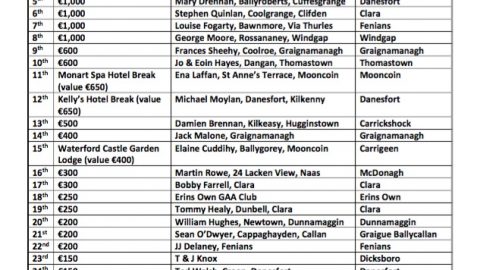 Hurlers Co-op Draw 2 Results