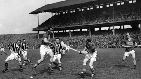 1950 League Final Action From left: PJ Garvan, Mick Kenny, Tony Brennan (T), Jimmy Heffernan, Pat Shanahan (T), Mick Byrne (T), Seamus Bannon (T).