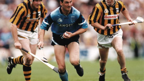 About to be Nailed! Pat and Dan O'Neill close in on Dublin's Mick Morrissey in the 1997 Leinster Championship. Photo SPORTSFILE