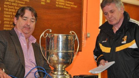 Pat Treacy of KCLR recording the JJ Kavanagh and Sons Football Championship Draws for 2012